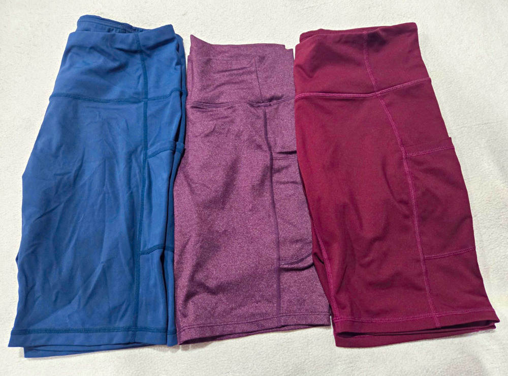 Women’s Blue/Purple/Burgundy Solid Knit Biker Shorts Lot Stretch Pockets Size L